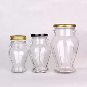 550毫升圆形酱果酱蜂蜜食品包装储物罐带手柄和盖子的玻璃酱罐