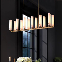 Lustre moderne américain en cuivre et verre, suspension linéaire multi-niveaux, lumière blanc chaud, pour villa, salon, restaurant