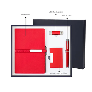 Custom Notebook Gift Set PU <b>Leather</b> Hardcover Notebook Office Notebook with Pen USB Name Card Holder for Business Gift Box Set - Product Image 5