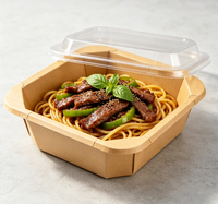 Boîte d'emballage carrée en papier kraft imperméable jetable avec couvercle transparent pour vente en gros – Contenant à emporter pour snacks, bento, salades de fruits, fêtes