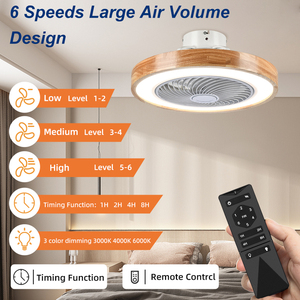 Wood 19.7'' <b>Ceiling</b> Fans With <b>Lights</b> <b>Remote</b> <b>Control</b> Modern LED 3 Color Dimmable Lighting 6 Speeds All Copper Motor - Product Image 2