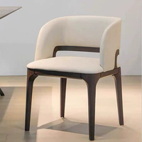 Fauteuil de salle à manger moderne en bois massif noyer JP, siège rembourré en cuir marron courbé pour hôtel, restaurant, salon