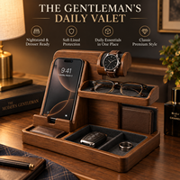Organisateur de Valet Premium en Bambou pour Homme – Support de Téléphone, Montre, Lunettes et Portefeuille – Idéal pour Table de Nuit et Commode – Personnalisable