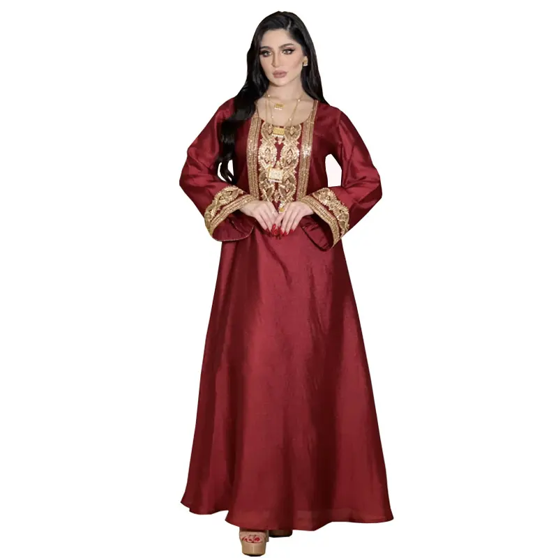 Baru Abaya emas bordir payet gaun pesta panjang gaun Muslim Timur Tengah gaun malam elegan