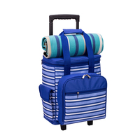 4-Personen Isolierte Wiederverwendbare Polyester-Trolley-Picknicktasche mit Kühlfach, Seitentaschen, Tragegriff und Weicher Fleece-Decke