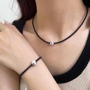 สร้อยคอโซ่ลูกปัดอาเกตสีดำเงิน S925 สไตล์มินิมอลสำหรับใส่ทุกวัน - Product Image 3