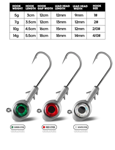 Têtes de jig de pêche DN 5g 7g 10g 14g <span class=keywords><strong>pour</strong></span> eau salée, hameçons à gros <span class=keywords><strong>yeux</strong></span> en plomb <span class=keywords><strong>pour</strong></span> la pêche au bar et à la truite - Product Image 2