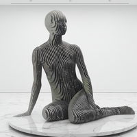 Célèbres sculptures d'art modernes abstraites en acier inoxydable poli, représentant une femme assise