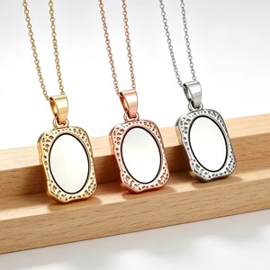 Collier pendentif miroir tendance en acier inoxydable à bords martelés pour femmes et hommes, breloques DIY, chaîne, accessoires de bijoux en métal, cadeau - Product Image 1