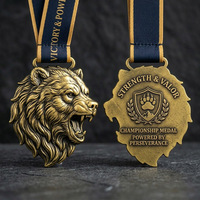 Médaille en alliage de zinc 3D en relief avec lion, vente en gros directe d'usine Sojagy, personnalisable avec logo gravé pour les écoles