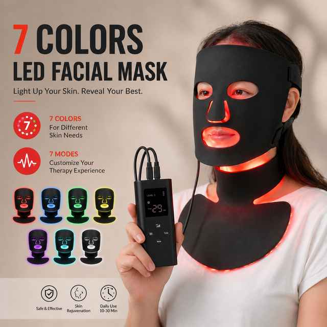 GLPE 7 Color LED Facial Mask Silicone Red Light Therapy Face Neck Device for Home Use Beauty Center Skin Care Factory OEM
