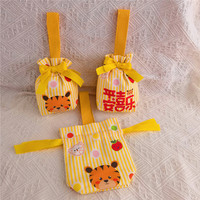 Sac à cordon orange imprimé personnalisé, petite pochette en coton écologique, poignée en corde, mini sac cadeau de beauté