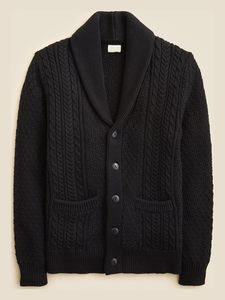 Cárdigan de cuello chal de peso pesado para <span class=keywords><strong>hombre</strong></span> en negro Chunky Cable y Waffle Knit combinación suéter con botones delanteros con bolsillos - Product Image 2
