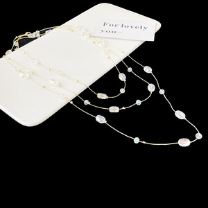Double Layered Crystal <b>Necklace</b> For Women <b>Long</b> Sweater Chain Elegant Pendant Clothing Accessory Geometric Design Zinc Alloy - Product Image 3