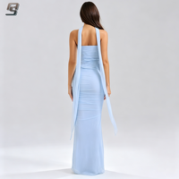 Robe longue maxi élégante et luxueuse en maille à sequins, taille naturelle, personnalisée ODM, ensemble 2 pièces pour soirée de bal, grande taille, décontractée, or et bleu
