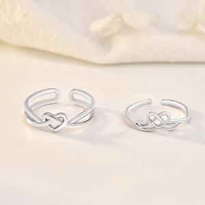 JA14 Simple 925 Plata de Ley True Lover's Knot Love Heart Shape Lover Pareja Anillos Set <span class=keywords><strong>Promise</strong></span> Wedding Bands para Mujeres Hombres - Product Image 3
