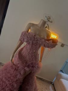 Robes de bal longues personnalisées en strass vert et rose, style sirène, pour filles noires, avec perles et volants, pour soirées africaines, galas et remises de diplômes - Product Image 5