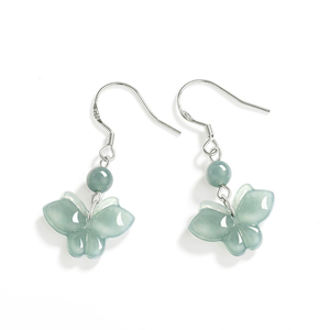 Premium S925 <b>Silver</b> Natural A-Grade Jade Blue Water Bow Tie Earrings, Ice-Texture Jade, Ancient Style Women's Ear Pendants - Product Image 1