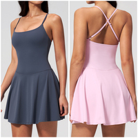 Robe de sport pour femme FLY2135 avec bretelles spaghetti et dos croisé, anti-exposition, short intégré, robe d'entraînement