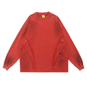 Sudadera Roja Oversize con Cuello Redondo y Lavado Ácido para <span class=keywords><strong>Hombre</strong></span>, con Logotipo Personalizable - Ropa Casual Urbana de Corte Holgado - Product Image 1