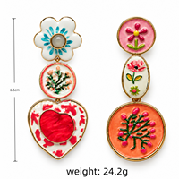Collier pendentif double couche tendance avec breloque émail coloré effet goutte d'huile et dessin animé, et boucles d'oreilles pendantes plaqué or 18 carats pour femme
