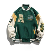 Veste de Baseball Patchwork à la Mode Personnalisée pour Hommes Automne Hiver Coton Vintage Style Américain Technique Brodée Coupe Ample
