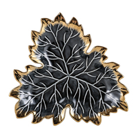 Assiette de service créative et unique en céramique, forme feuille d'érable, bordure dorée, pour salade, fruits, desserts, décoration d'intérieur