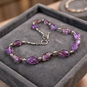 Collier en perles d'améthyste pour femmes, plaqué argent, style classique, bijoux cadeau - Product Image 1