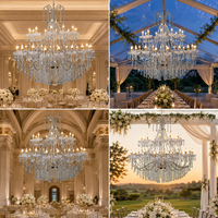 Lustre de luxe en fer doré et cristal K9, large et imposant, idéal pour mariages, événements extérieurs, salles privées, dîners et lieux de réception.