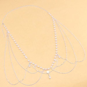 Cadena de cintura con borlas de perlas para mujer, cadena de varias capas de perlas de imitación, joyería corporal, accesorio de moda para boda, blanco K Two Lobster - Product Image 3