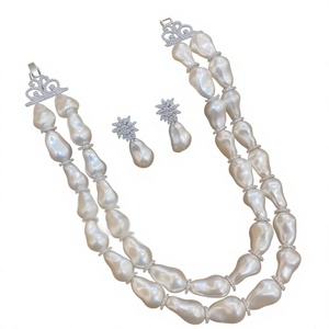 Classic Beautiful White Pearl Look Silver Tone Best Quality <b>Necklace</b> Set With Earrings for Wedding Wear <b>Necklace</b> For Women - Product Image 2