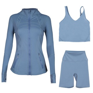 ชุดออกกำลังกายผู้หญิงเซ็กซี่ ระบายอากาศได้ดี เสื้อครอปเอวยางยืดและเลกกิ้งลายเรียบ ชุดโยคะฟิตเนส 2 ชิ้น แขนยาว - Product Image 5