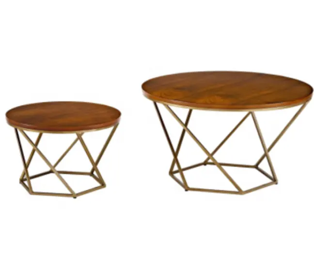 Современный дизайн, геометрический МДФ в ореховом шпоне, гнездовой журнальный столик с золотой металлической порошковой основой, мебель для гостиной