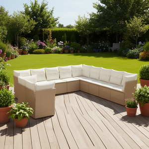 Conjunto de Sofás de Jardín de Ratán Moderno, 6 Plazas, Resistente a la Intemperie, Diseño Contemporáneo en Color Beige - Product Image 2