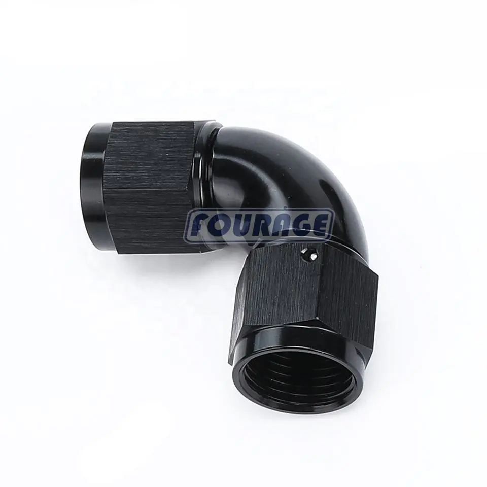 Fourage 90 Graden Aluminium Één Stuk Full Flow Fittingen Vrouw Een Dubbele Draaibare Slang Pijp Connector Slangkoppeling Fitting