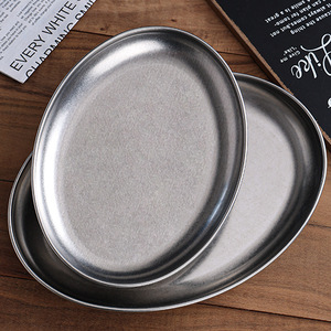 Customizable Retro Stainless Steel Elliptical Dish <strong>Plate</strong> <strong>Creative</strong> Serve Trays for Hotel Use for Barbecue Fish Snack <strong>Serving</strong> - Product Image 2