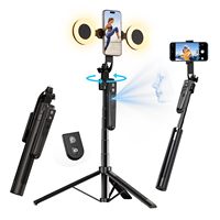 Trépied extensible avec suivi automatique du visage 360° °   Support de trépied pour téléphone avec capteur de mouvement et lumière rotative, 71 pouces, contrôle du visage et du corps via le téléphone