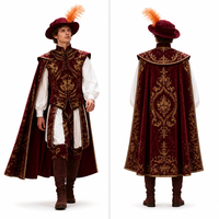 Renaissance Gotische Weste Exquisite Jacquard-Handwerkskunst Komplettes Gold-Samt Rot/Gold/Weiß Herren TV/Film Halloween-Kostüm