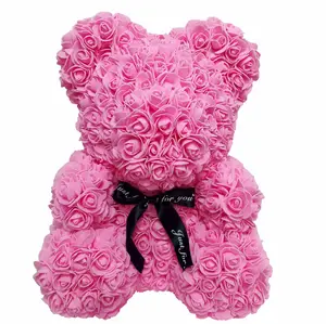 Oso de peluche rosa con caja de flores, oso de rosas de 40Cm y 25Cm, corazón de espuma de San Valentín, regalos de regalo, Mini oso rosa