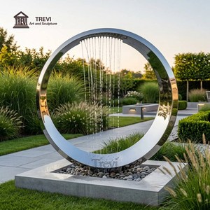 Fontana Circolare Moderna in Acciaio Inossidabile Lucidato a Specchio, Scultura Artigianale in Metallo, Elemento Decorativo per Giardino Esterno, Vendita all'Ingrosso OEM - Product Image 4