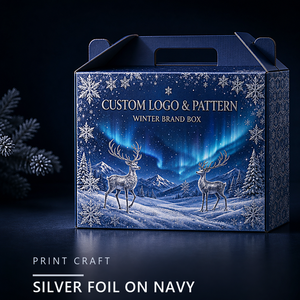 Custom Printed Christmas Gift Box with Integrated Carry Handle and Gold <strong>Starburst</strong> for Christmas Retail Packaging - Product Image 3