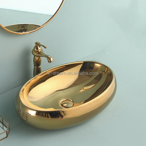 Lavabo en céramique plaqué or de haute qualité KD-10GBB pour hôtel, lavabo de salle à manger en forme de lune dorée - Product Image 6