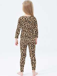 ملابس نوم مضلعة مع كشكشة ظريفة من الفهد تان ملابس نوم للفتيات ملابس نوم من الخيزران مجموعات ملابس الفتيات - Product Image 4