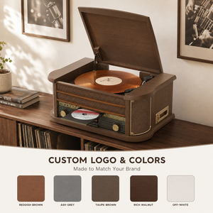 Tourne-disque multifonction en bois pour CD, cassette, <span class=keywords><strong>vinyle</strong></span>, radio DAB sans fil, USB, <span class=keywords><strong>encodeur</strong></span> AUX, télécommande - Product Image 4