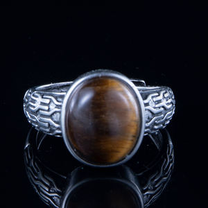 Natuursteen Amethist Obsidiaan Tijger-Eye Clear Quartz Retro Stijl Koperen Ringen Voor Mannen Vrouwen Edelsteen Sieraden - Product Image 3