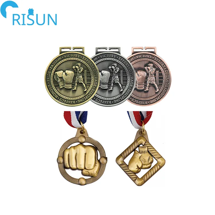 Manufacture Uniqie Fist Boxer Boxing Pugilism Medal With Ribbon Lanyard Hanger Award Medals Custom Pugilism Boxing Medals