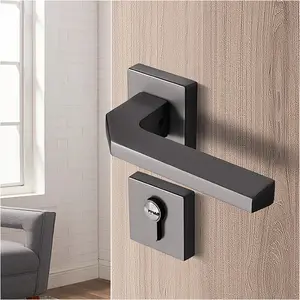 Cerradura de puerta con manija negra de aleación de Zinc de alta calidad, juego de cerradura dividida, cerradura de puerta de madera cilíndrica