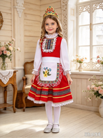 Costume de cosplay d'Halloween pour filles, robe traditionnelle russe pour enfants, tablier rouge à fleurs, coiffe, tenue de scène pour fête d'enfants