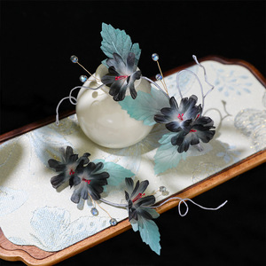 Original design, handmade, antique style, dark silk flower Hanfu headdress, soft hairpin, Hanfu makeup and <b>hair</b> <b>accessories</b> - Product Image 4