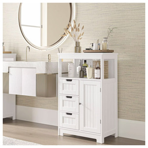 Armoire de rangement pour sol de salle de bain avec 1 porte et 3 tiroirs, organisateur de rangement en bois, armoire autoportante pour entrée, pour la maison - Product Image 5